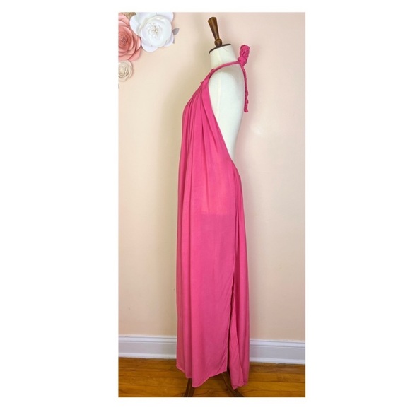 New! Grecian Margarita Open Back Halter Maxi Dress with Side Slits in Pink - Picture 13 of 15